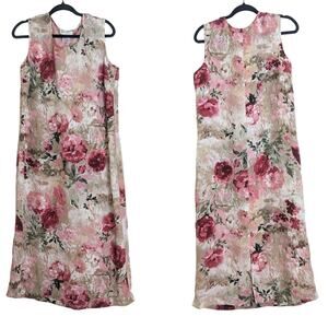 Vintage 90's Floral Romantic Semi-sheer Maxi Slip Dress Women's Size 14
